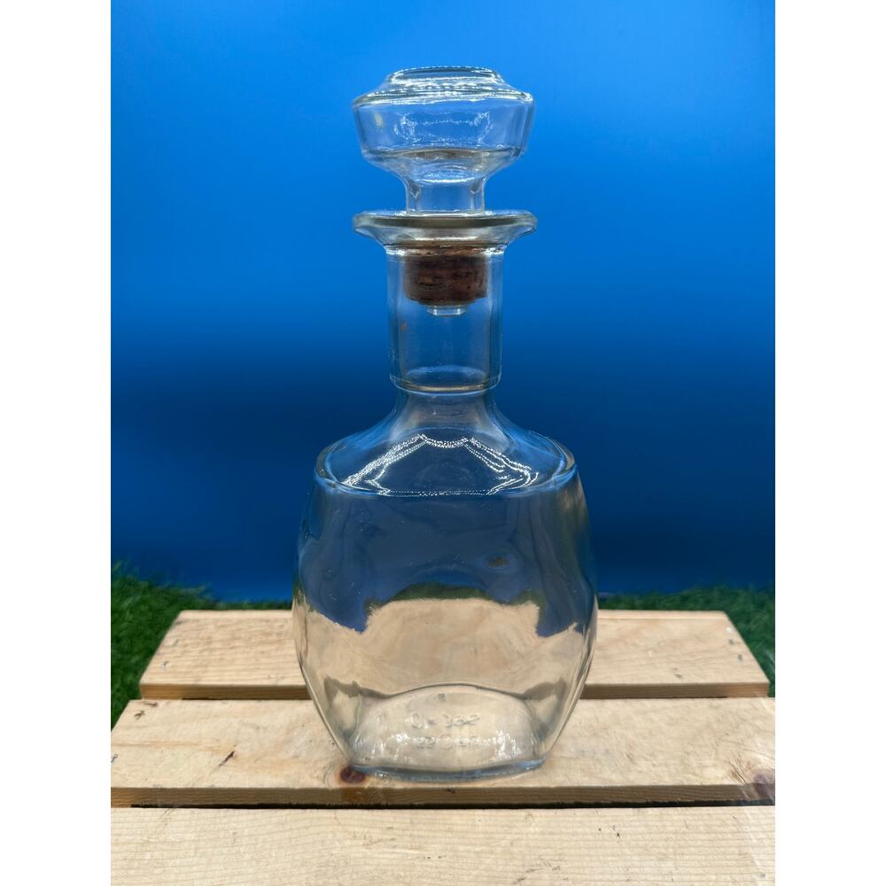 Vintage Clear Glass Whiskey Liquor Decanter with Original Cork Stopper-Mid-Cent